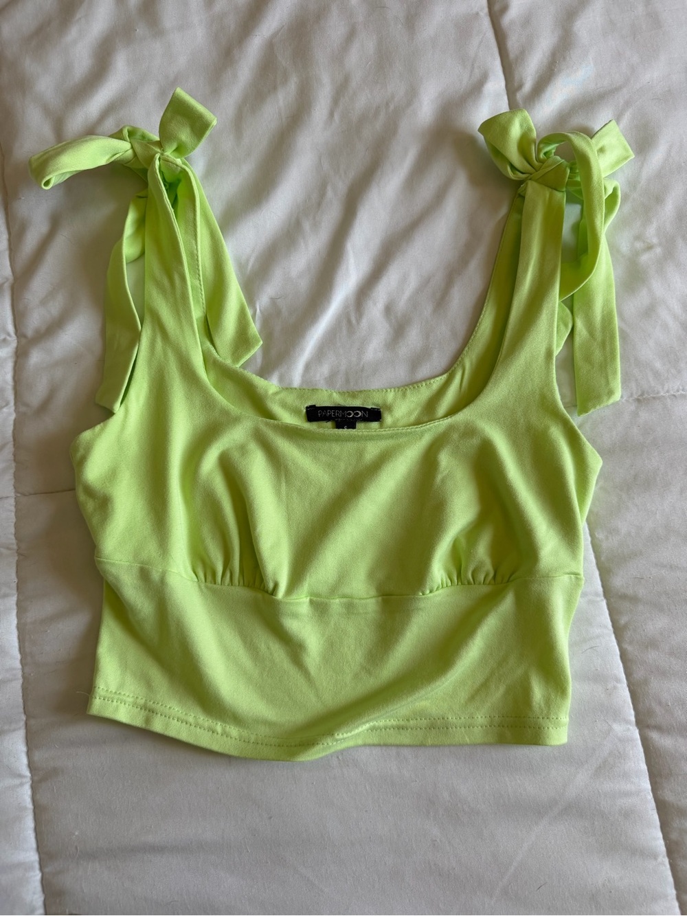 Papermoon Neon Lime Tie-Shoulder Crop Top